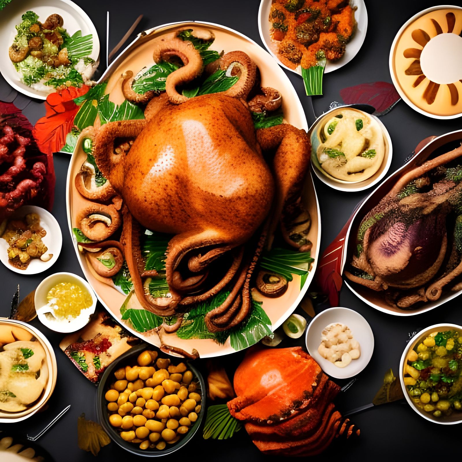 Thanksgiving Feast Featuring Octopus Main Course