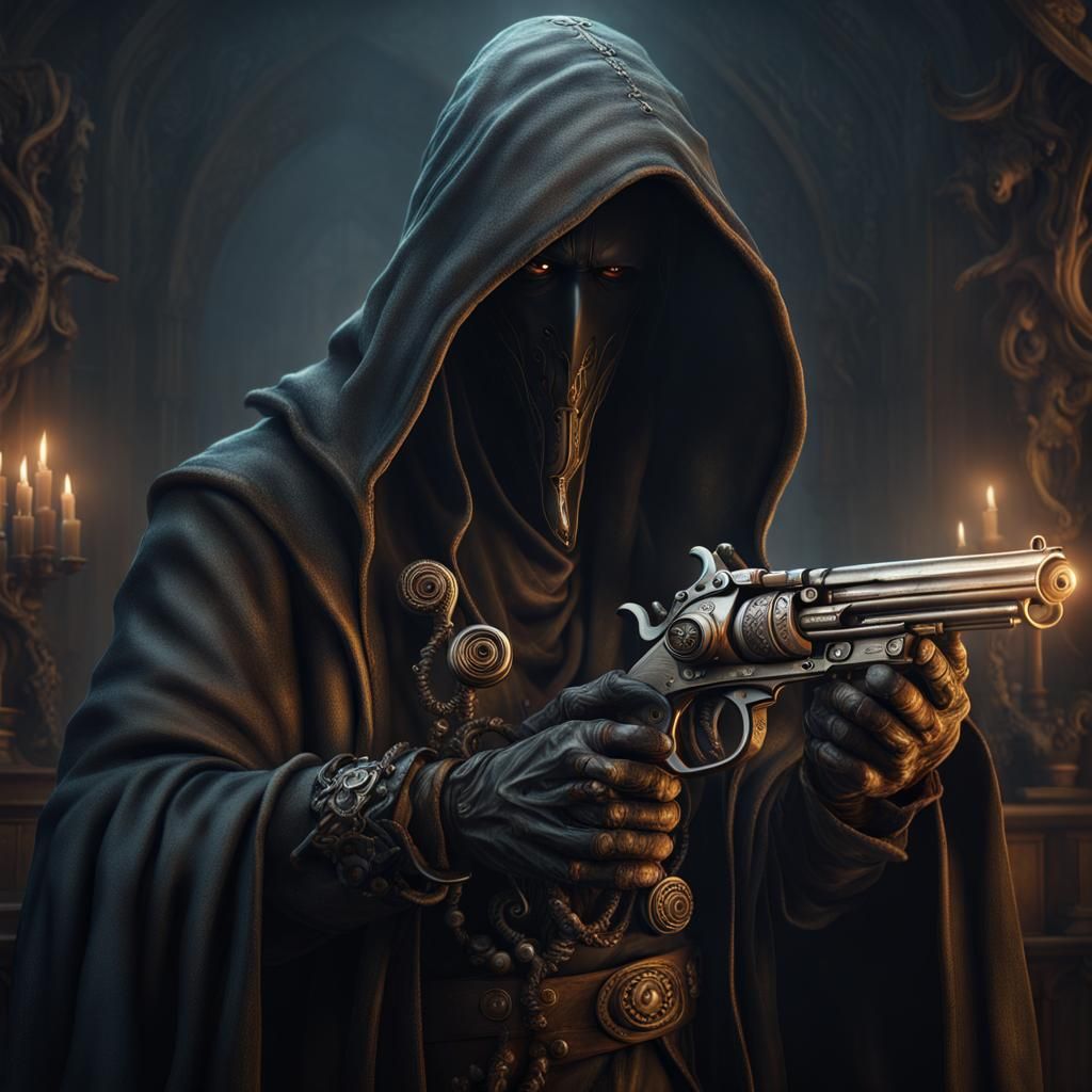 Shadowy Steampunk Figure with Tentacle Hand