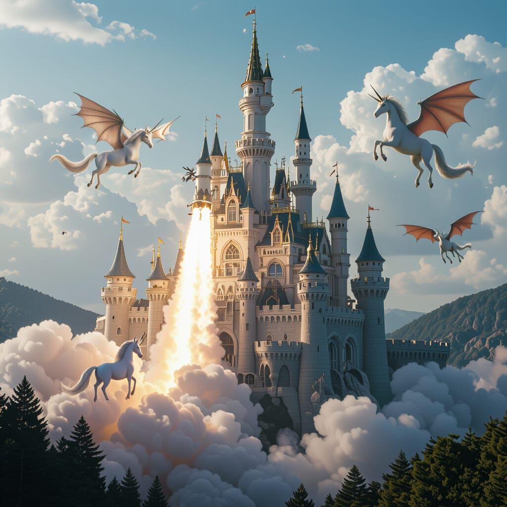 Fairy Tale Rocket Castle Soaring to the Stars