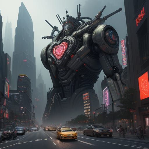 Mechanical Heart Pumping Life into Futuristic City