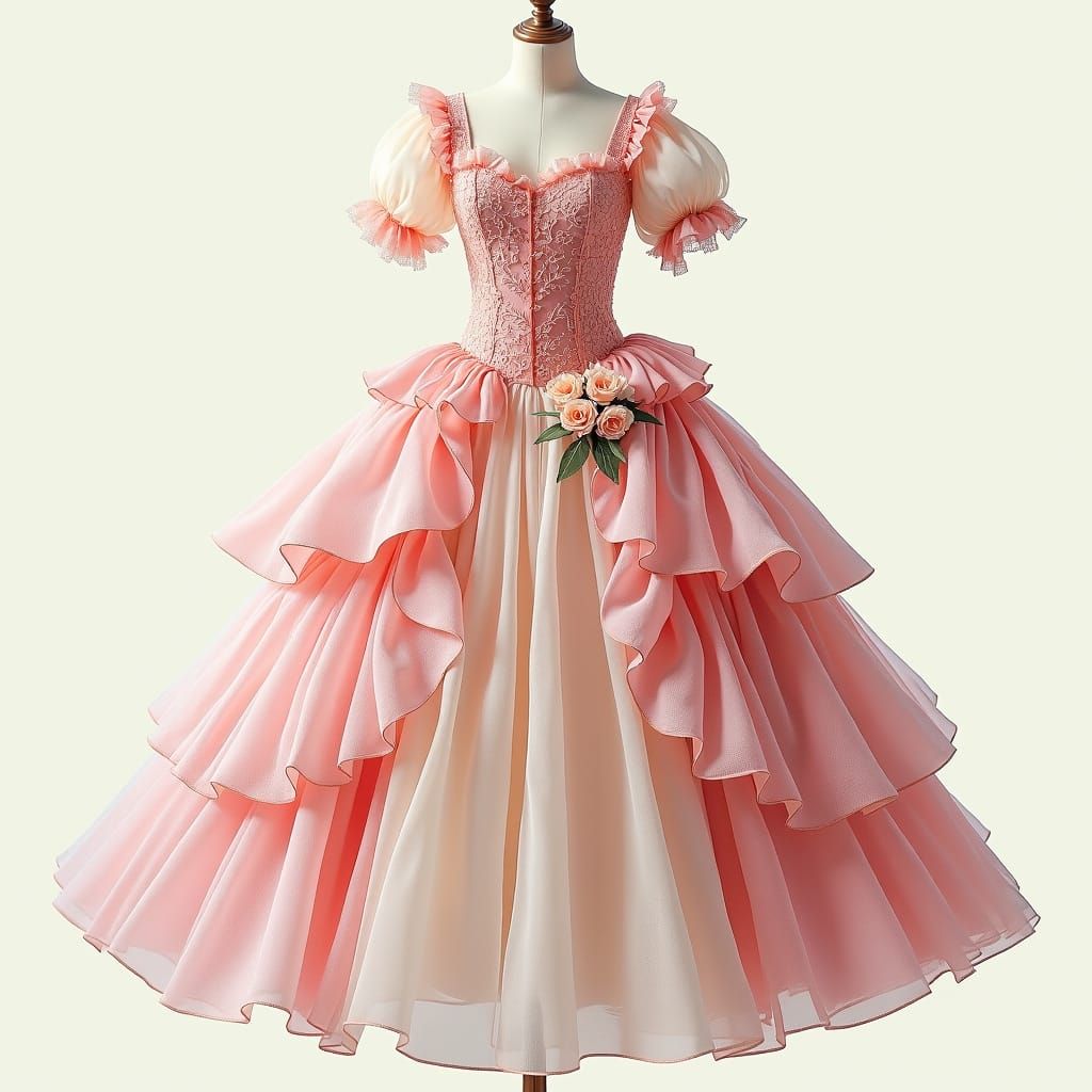 Whimsical Rococo Garment in Pink Chiffon and Lace