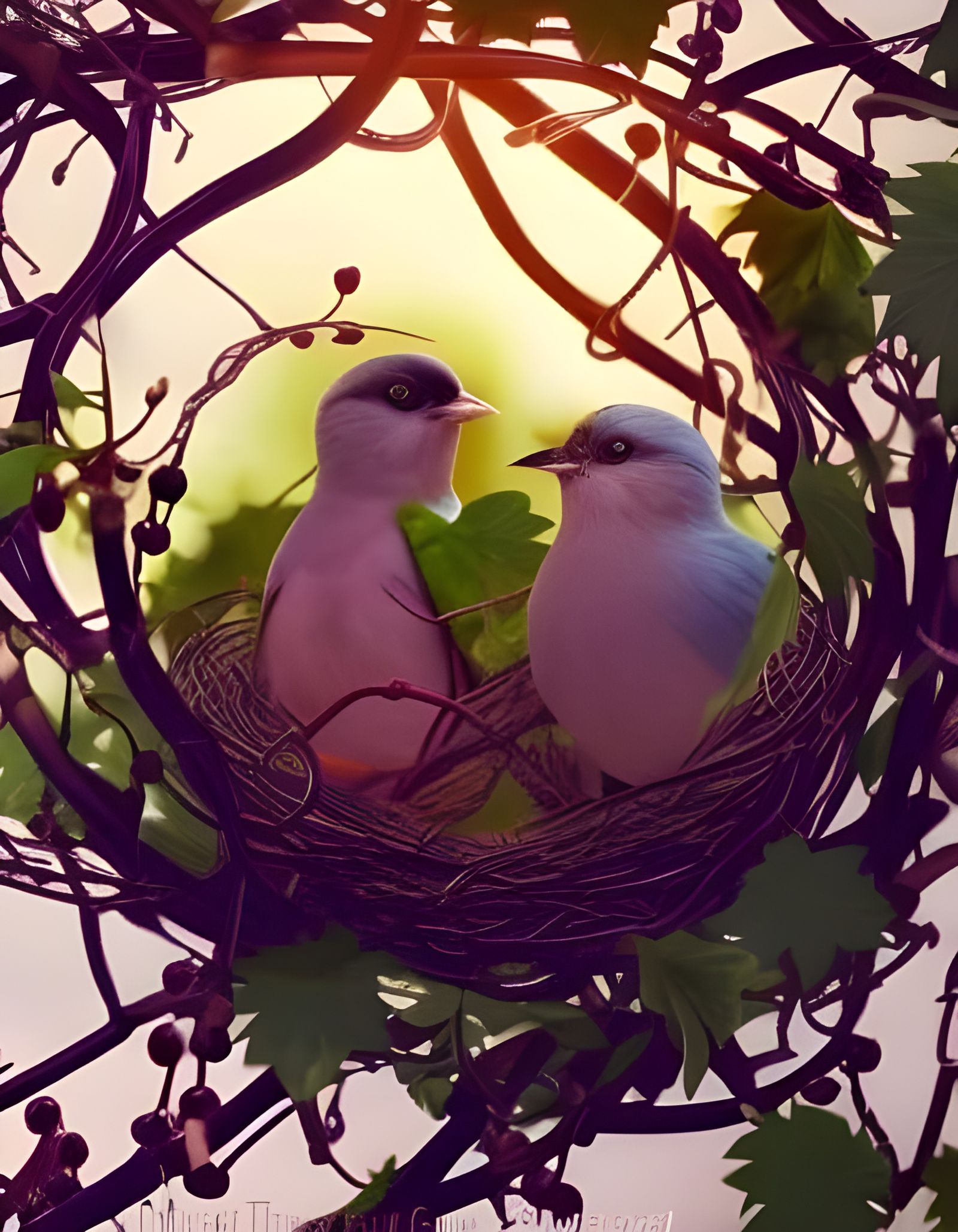 Birds Nest Amidst Vines and Lush Foliage