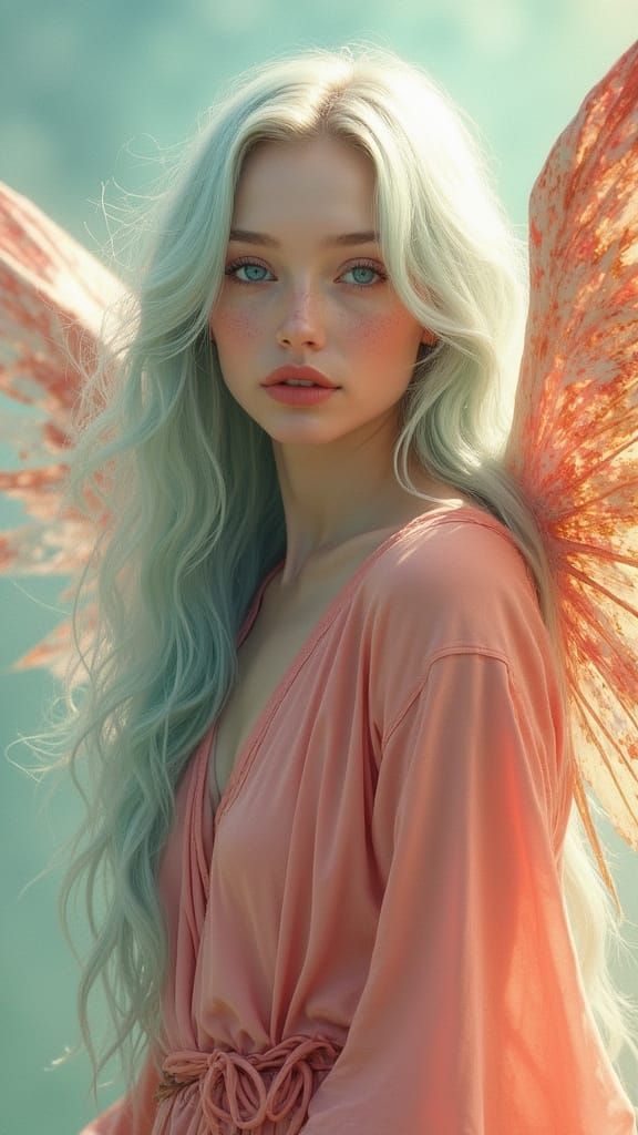 Ethereal Fairy Woman Portrait in Pastel Painterly Style