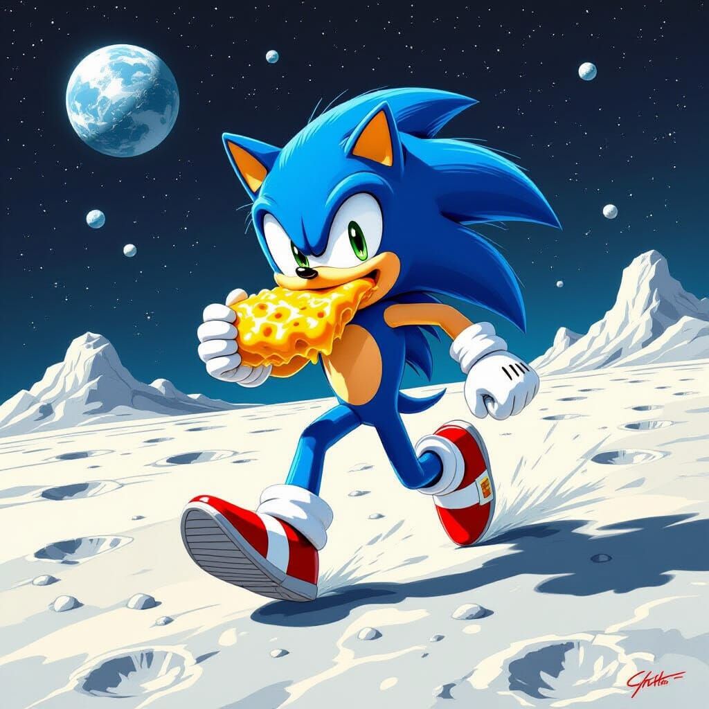 Sonic Runs on the Moon with Mozzarella Stick