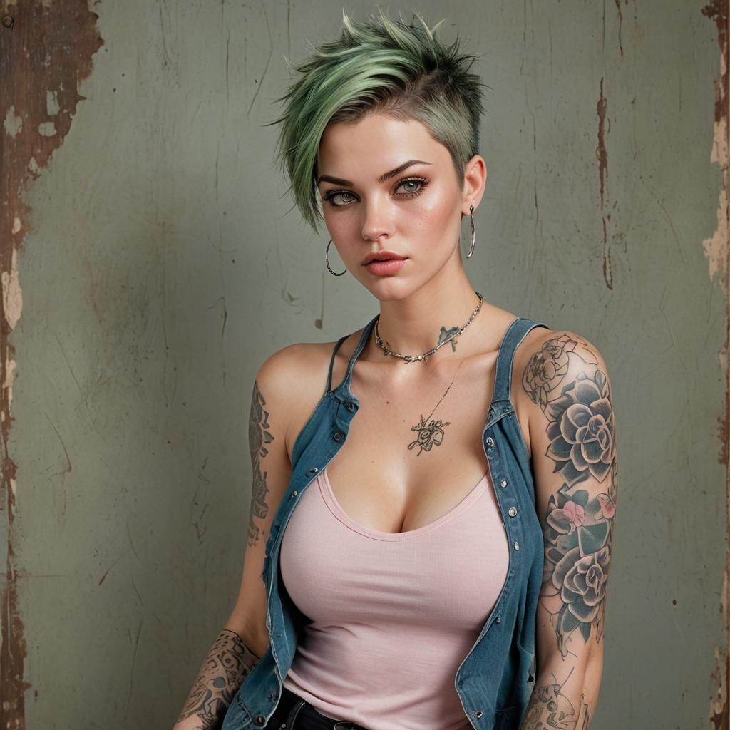 Hyperrealistic Woman with Tattoos: Trompe l'Oeil Oil Paintin...