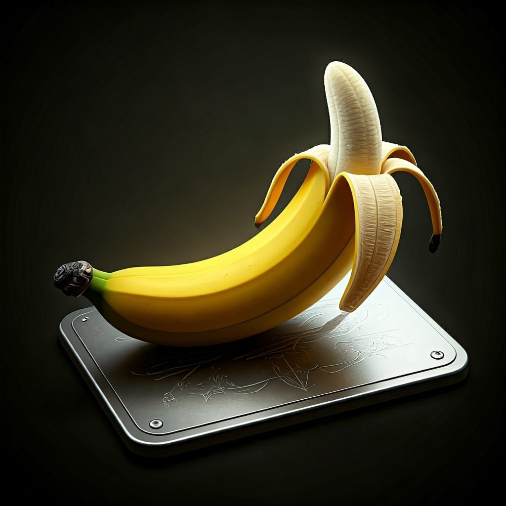 Banana Sword on Platinum Plaque in Futuristic Style