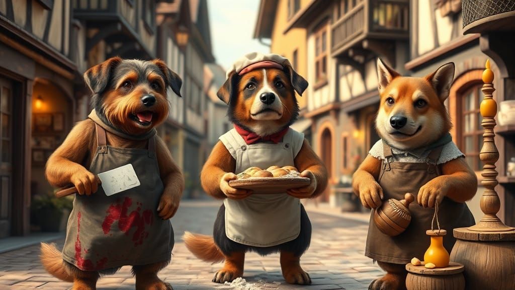 Canine Characters in Whimsical Old-World Occupations