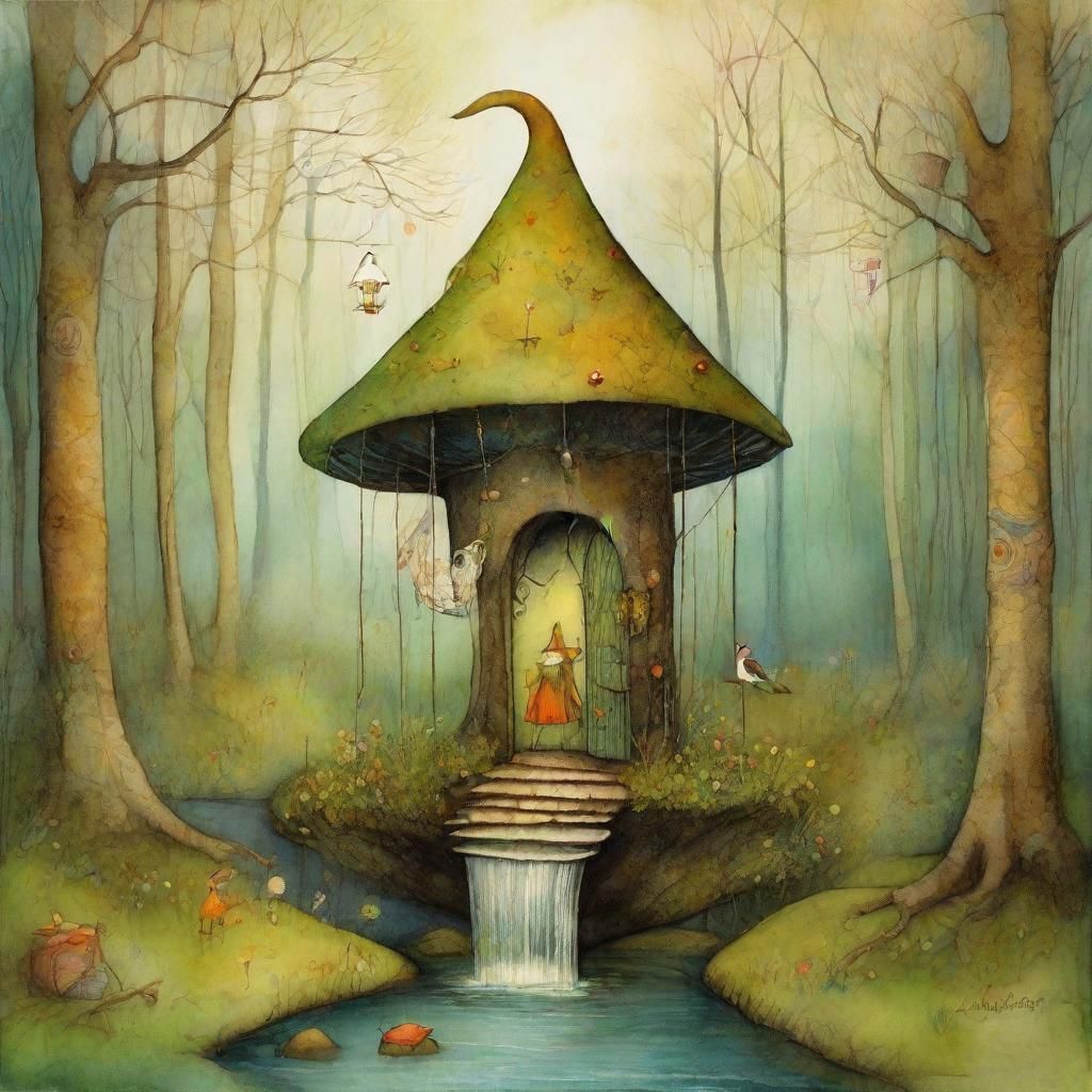 Magic Well and Wizard in Whimsical Style