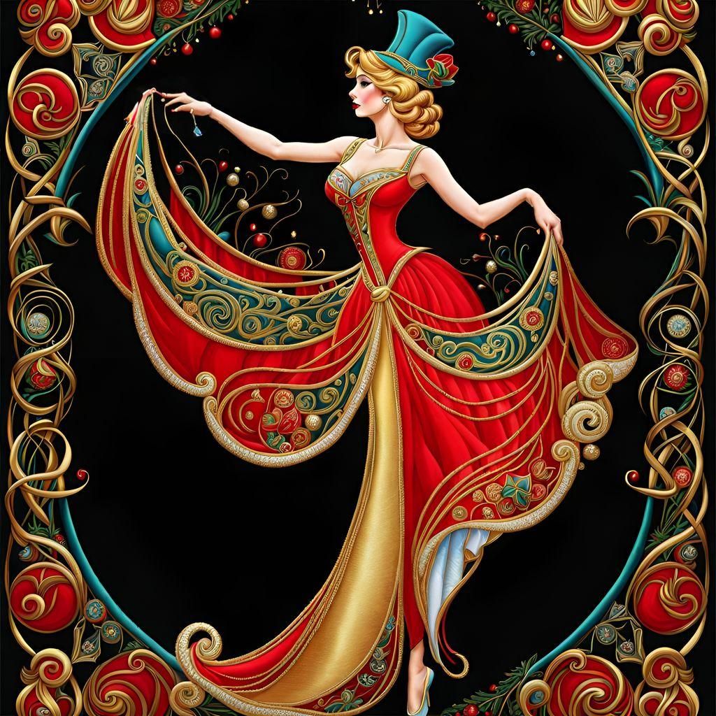 Art Nouveau Christmas Cinderella in Red Hat