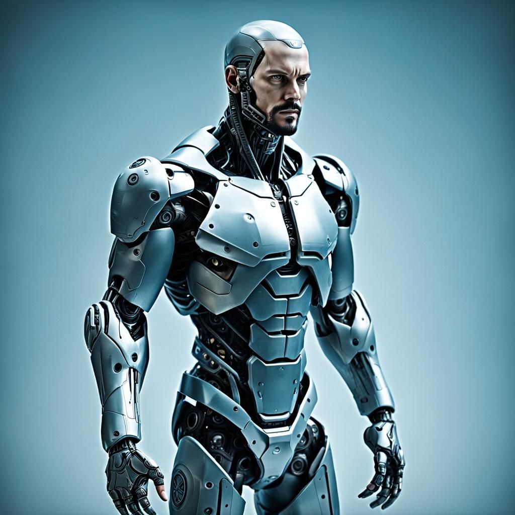 Alone handsome Male ciborg with anatomically correct proportions, Biomechanical, ghost in the shell mechanical design, R...