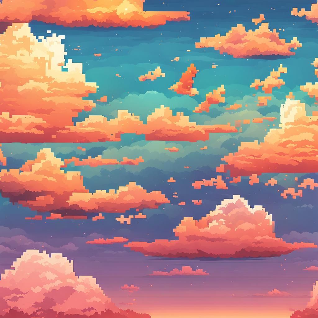 Serene Sunset Sky in Detailed Pixel Art