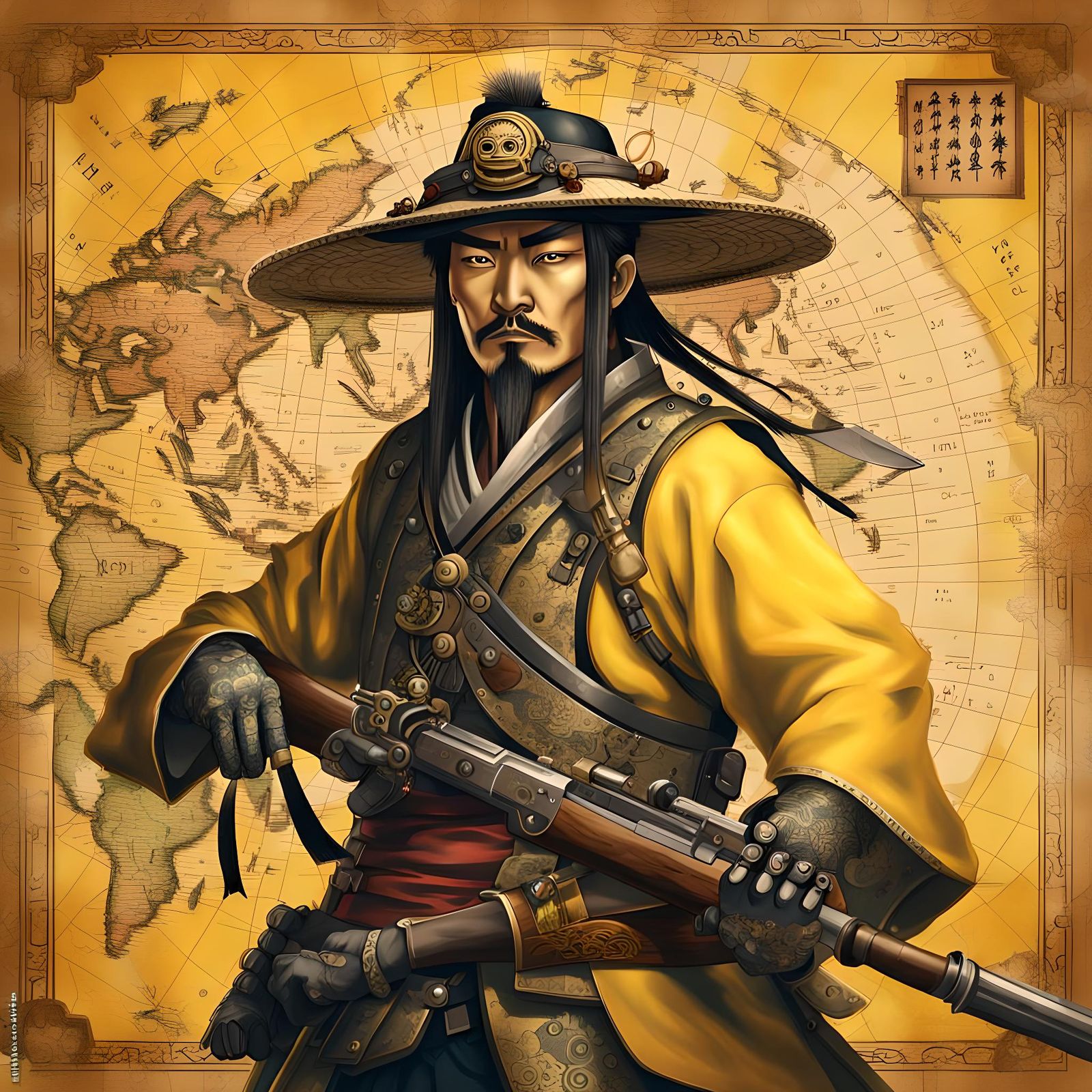 Cyberpunk Ashigaru: Steampunk Pirate Soldier in Asia