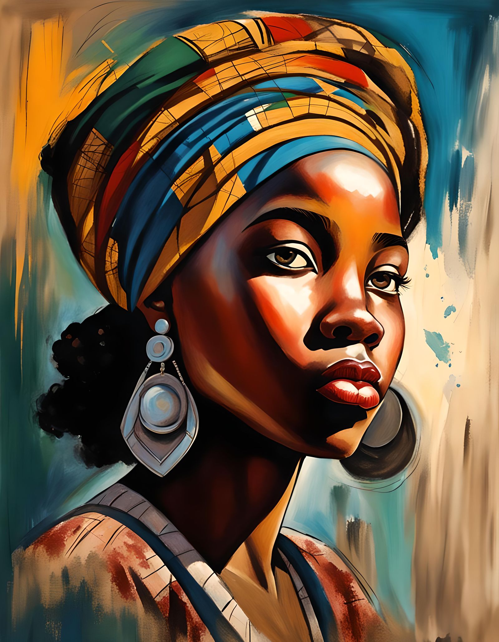 African Girl Portrait in Style of Splash Art