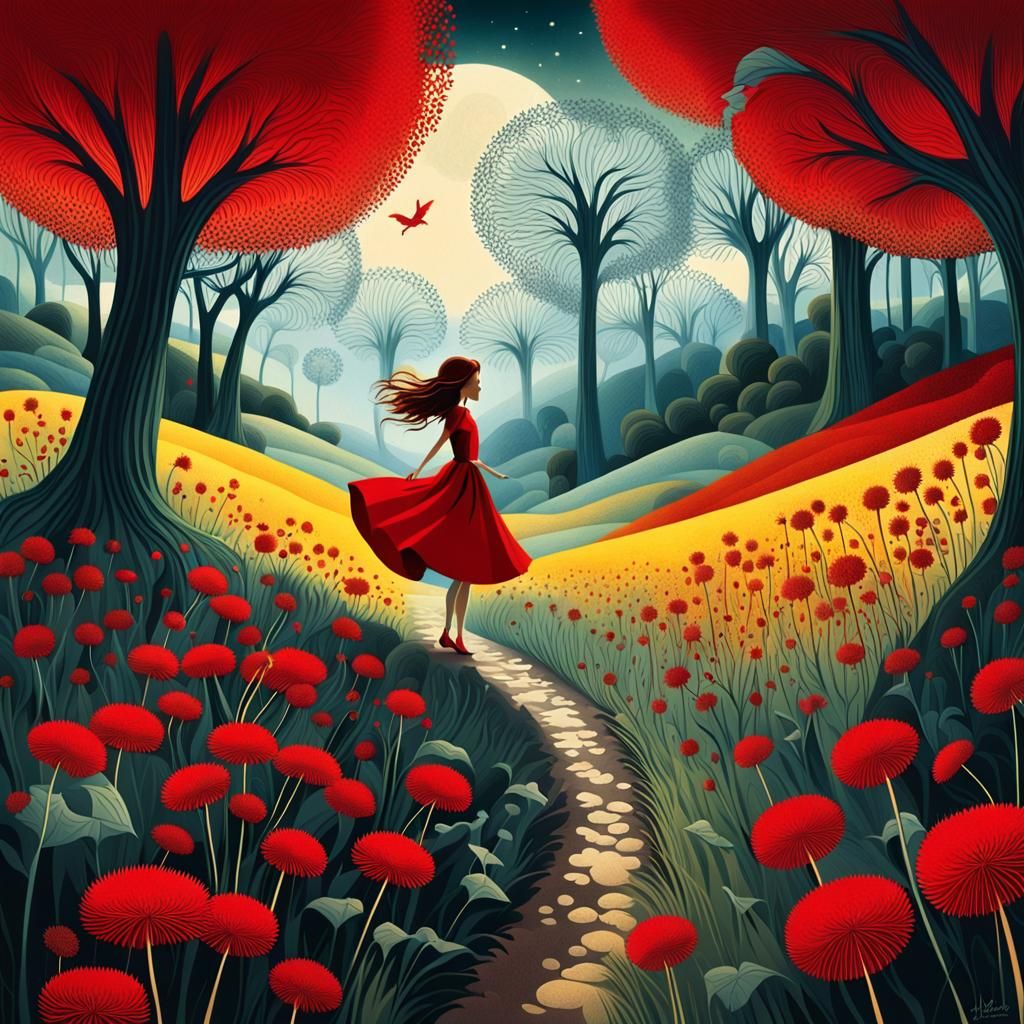 Visualize a whimsical and surreal landscape that bears a chi...