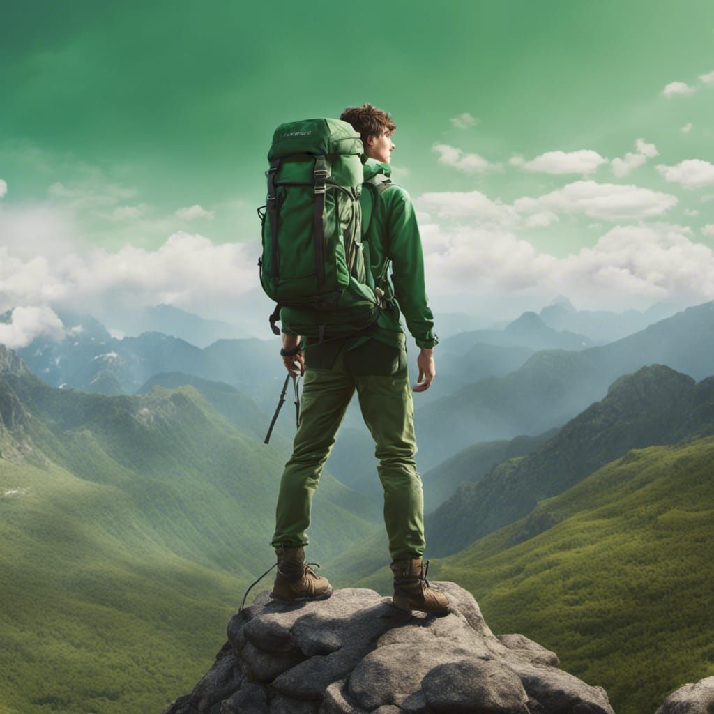 Hiker Reaches Mountain Top in Detailed Digital Art