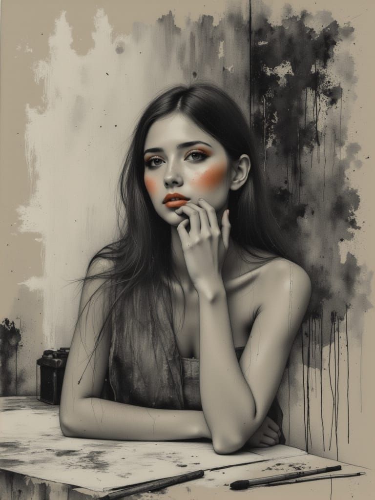 Woman in Transition: Photorealism Meets Sketchbook Art