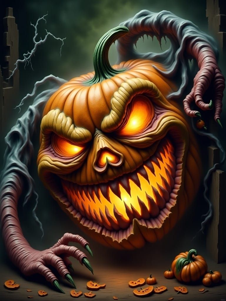 Sinister Jack-o-Lantern with Flickering Flames