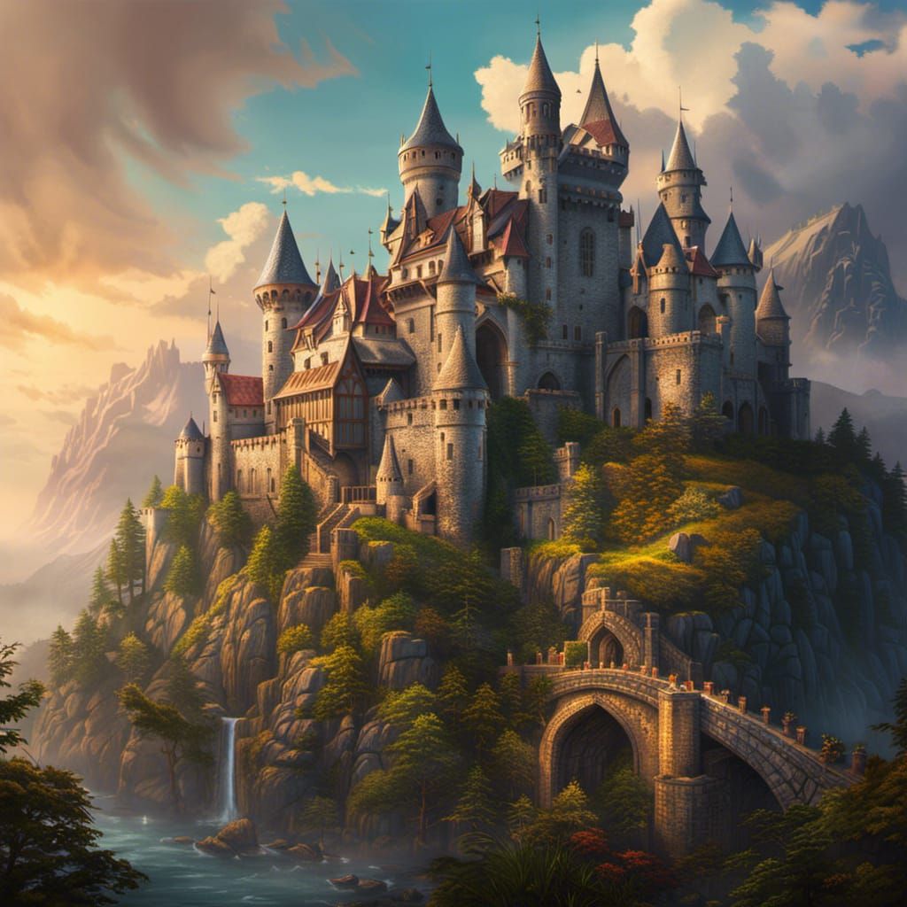 Hyperrealistic Medieval Fantasy Castle Scape