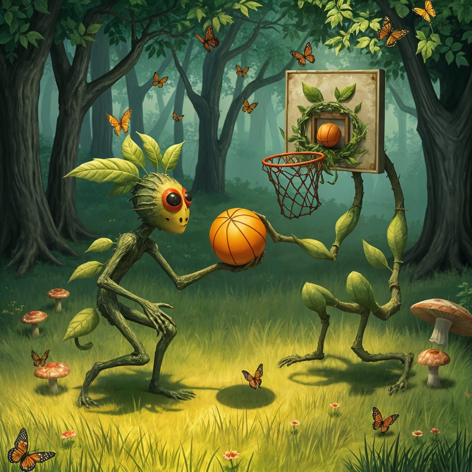 Eco-Art Style Basketball Game in Nature