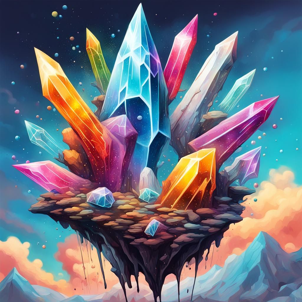Mystical Crystals Falling to Earth in Sci-Fi Graffiti Art