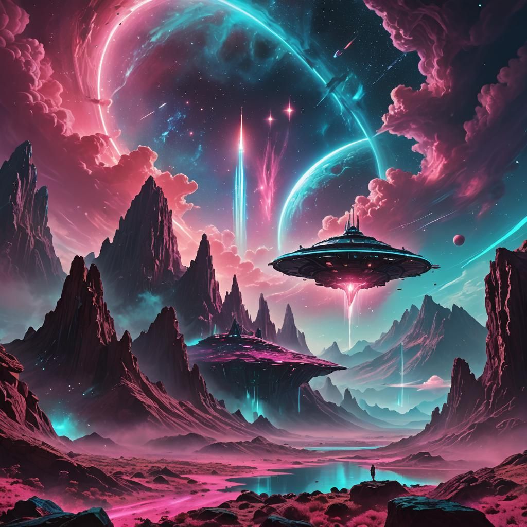 cyan and pink alien base