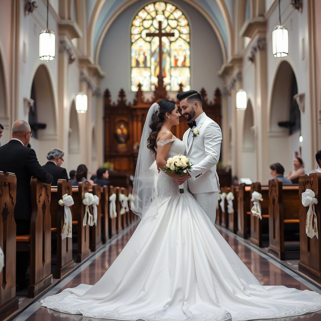 Romantic Wedding Scene in a Church