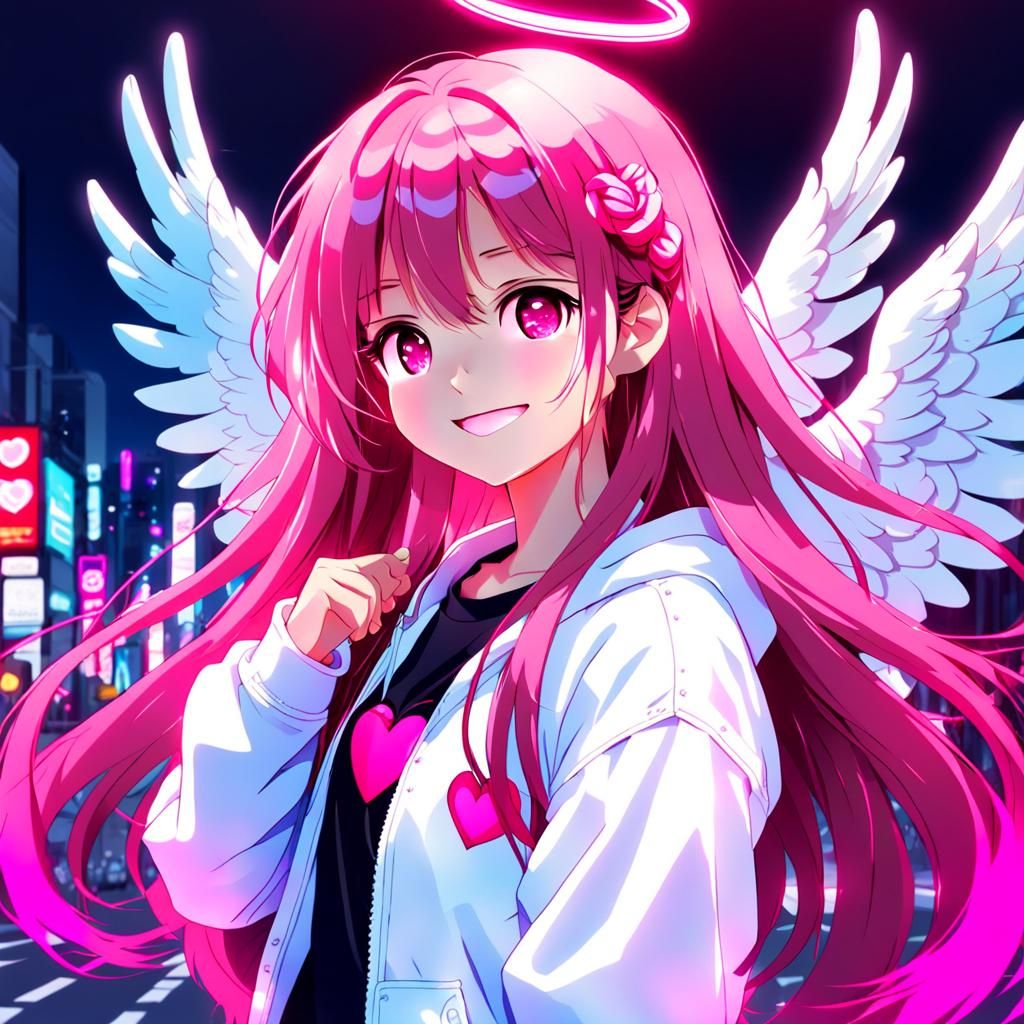 Anime Style Portrait of Woman in Neon Light