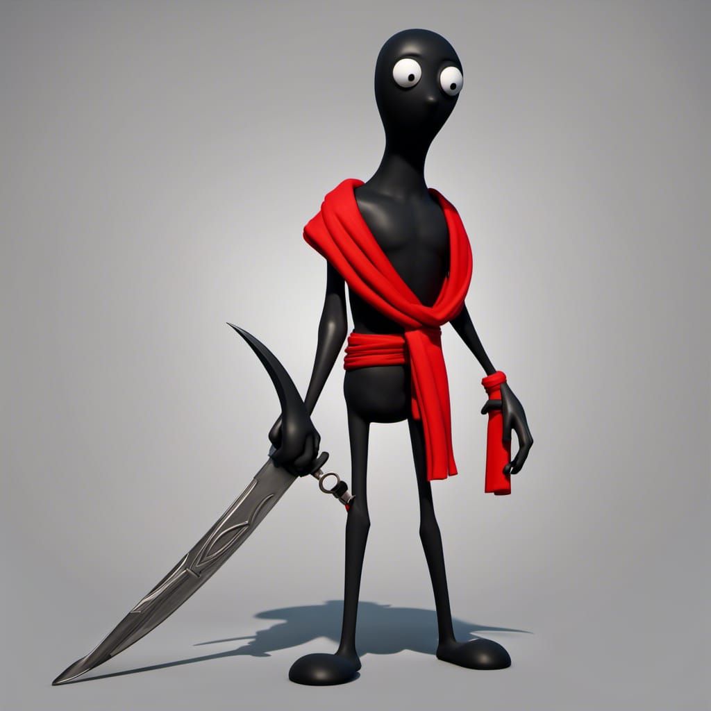 Featureless Stickman Ninja with Red Scarf in 3D