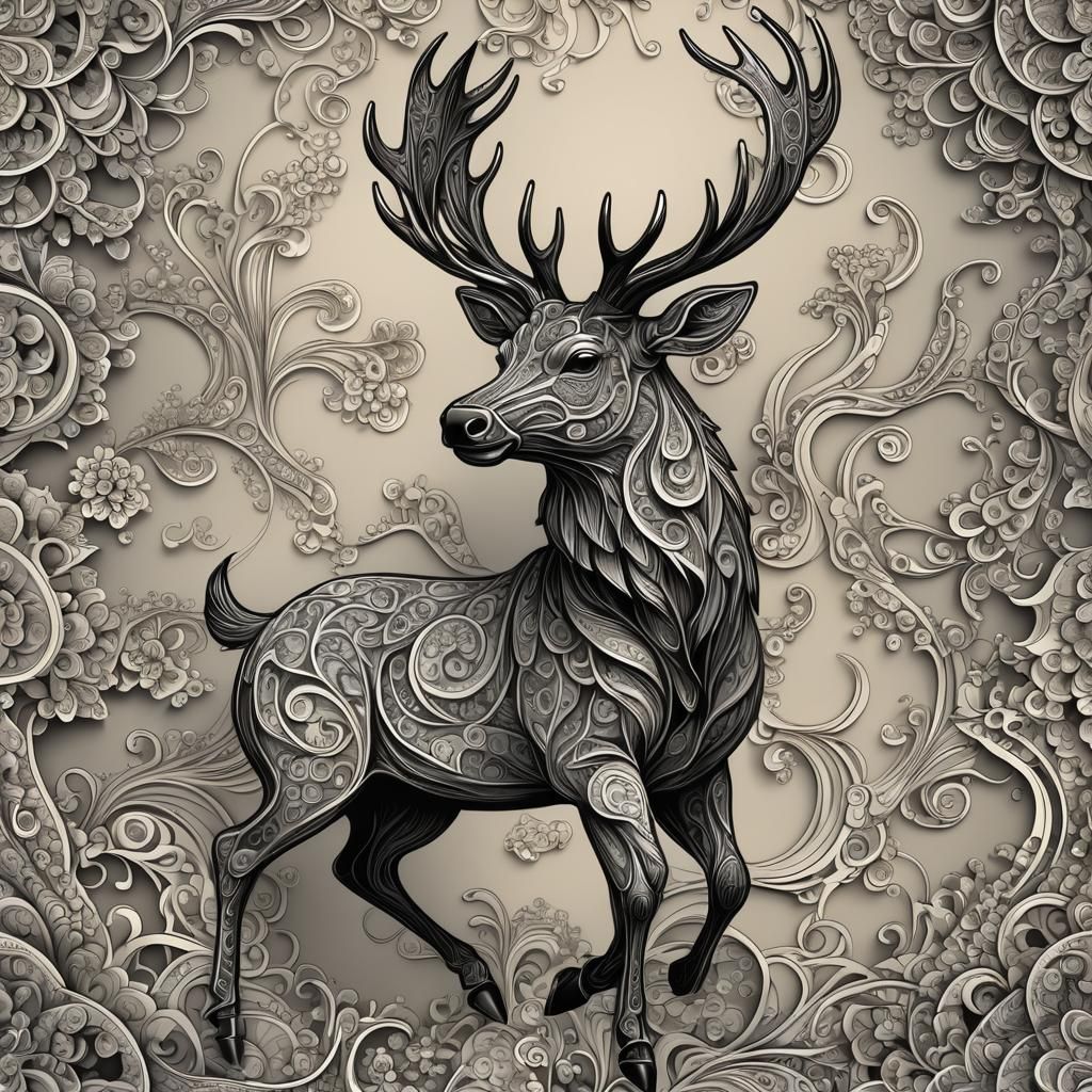 Prancing Stag in Abstract Vector Fractal Style