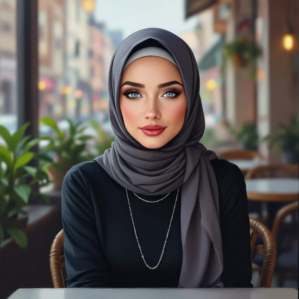 Elegant Hijabi Woman in Minimalist Oil Painting