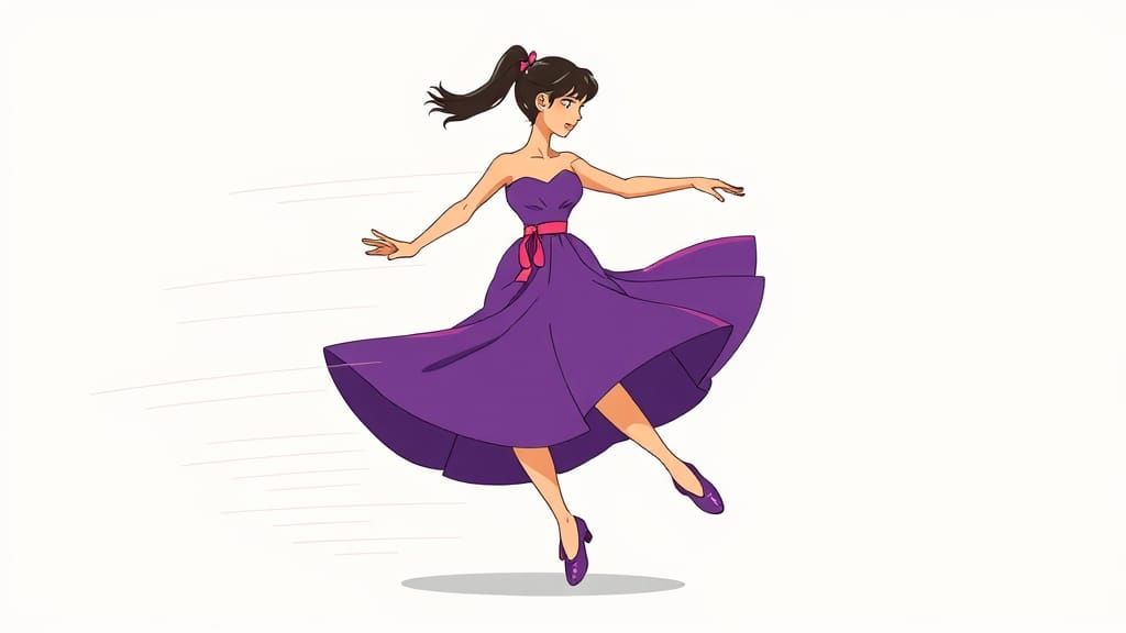 Dynamic Woman Tap Dancing: Minimalist Cartoon Style