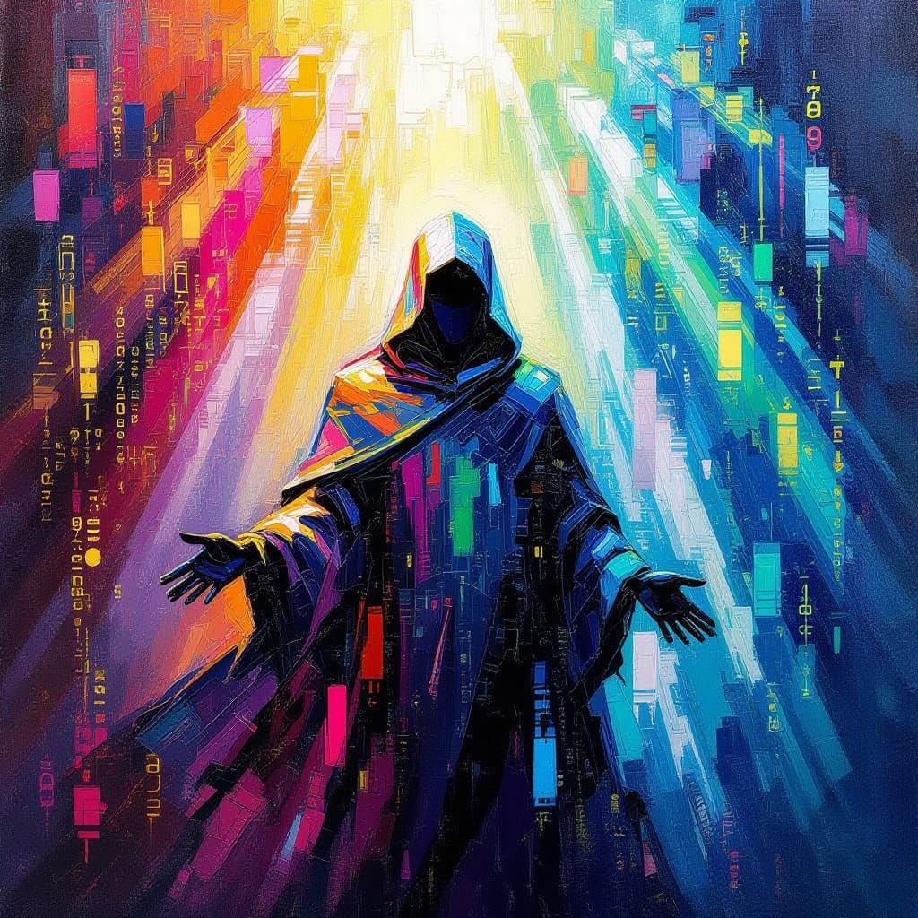 Spectral Code Figure in Neo-Impressionist Oil Painting