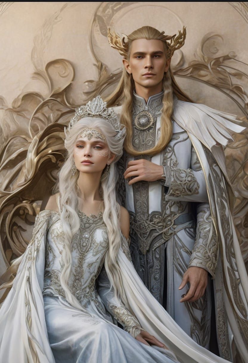 Elegant Art Nouveau Portrait of Elf Royalty