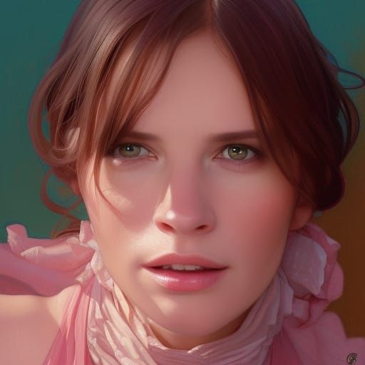 Detailed Portrait of Woman in Pink Dress