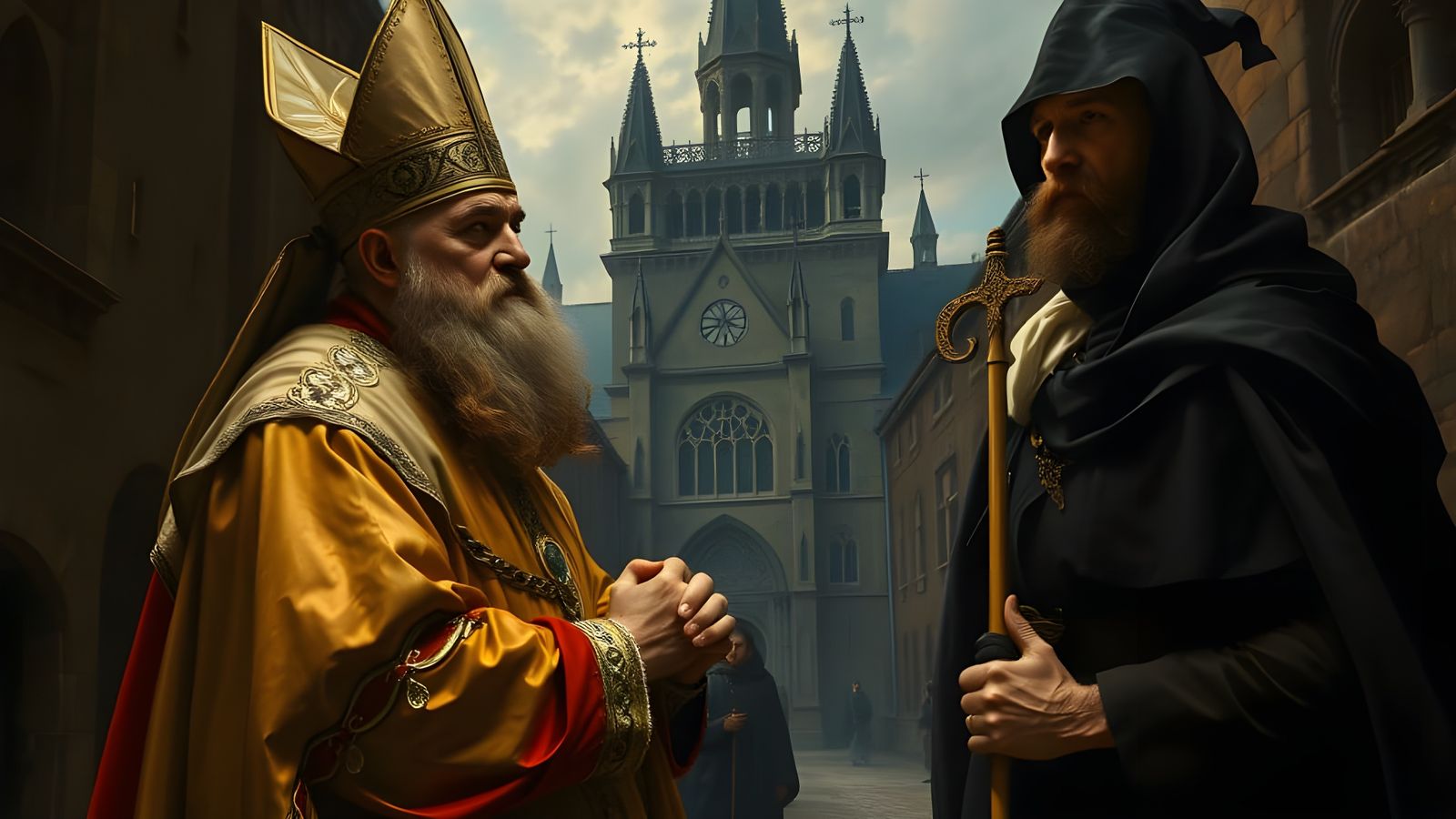 Mysterious Midnight Confidant in Medieval City