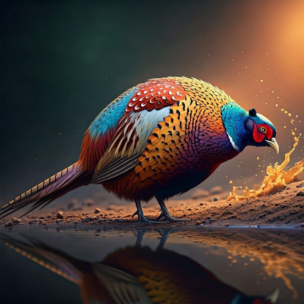 Hyperrealistic Pheasant Portrait in Vibrant Splash Art