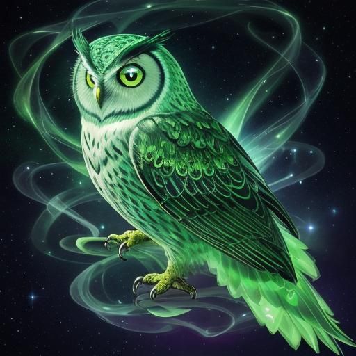 Magical Green Gem Owl in Whimsical 3D Art