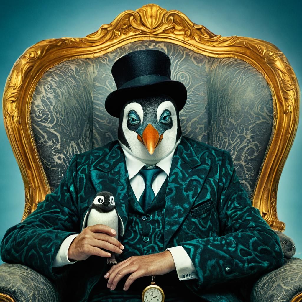 Penguin Person in Armchair: Surreal Portrait
