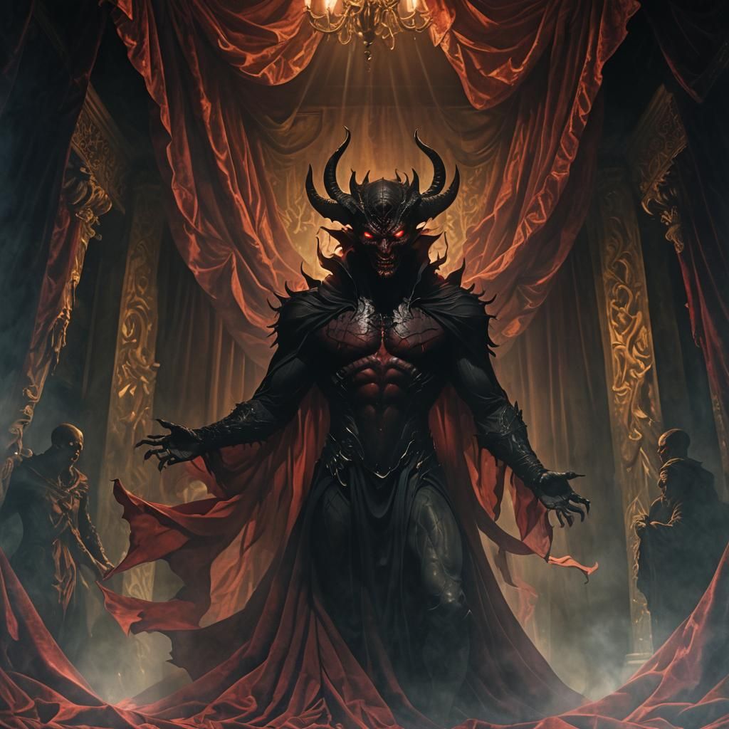 Dark Demon Surrounded by Shadows in Candlelight