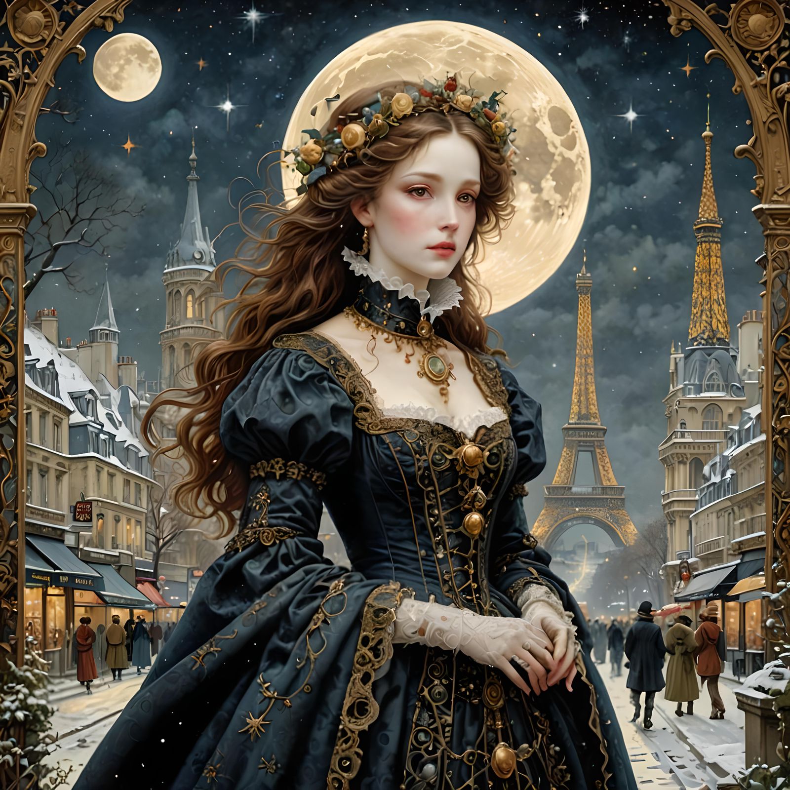 Winter Moonbeams over Paris in Victorian Gothic Style