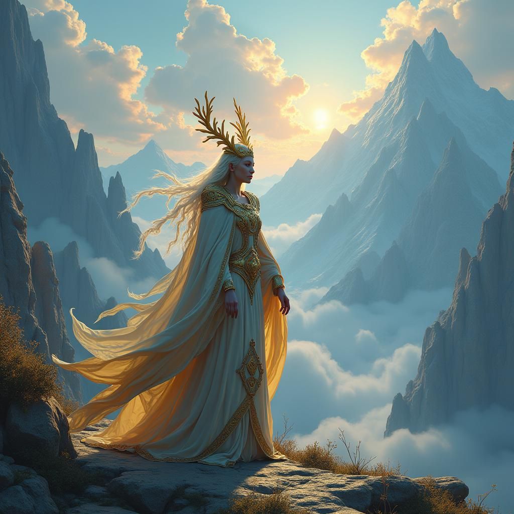 Ethereal Deity in a Fantasy Landscape