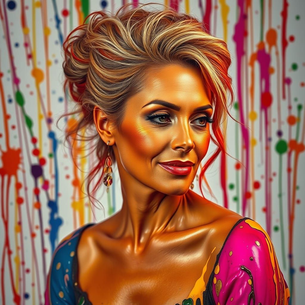 Ethereal Woman in Vibrant Paint Splatters
