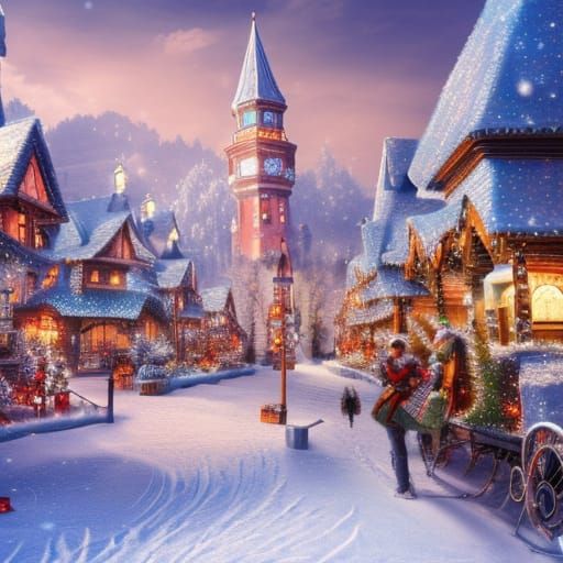 Magical Winter Wonderland Town in Hyper-Realistic Detail