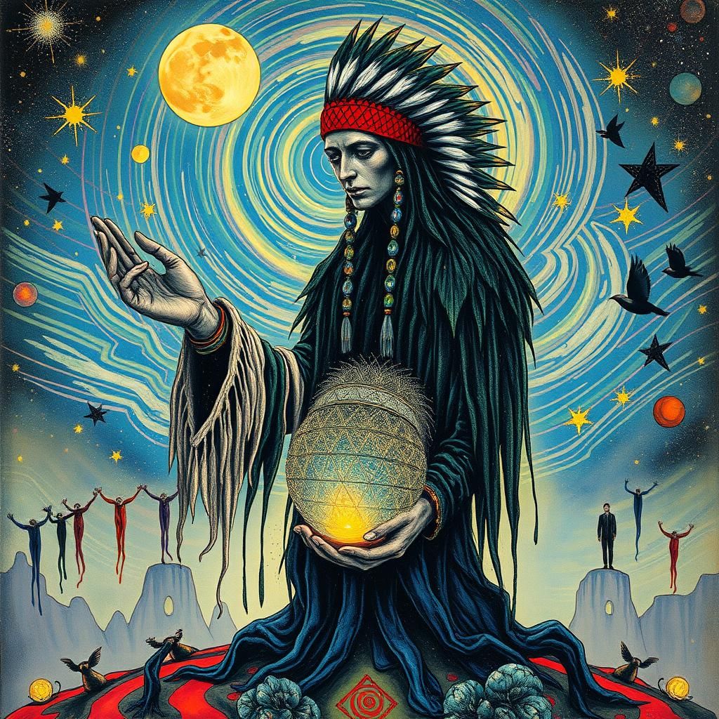 Surreal Figure in Futuristic Dreamscape: Alcohol Ink Art