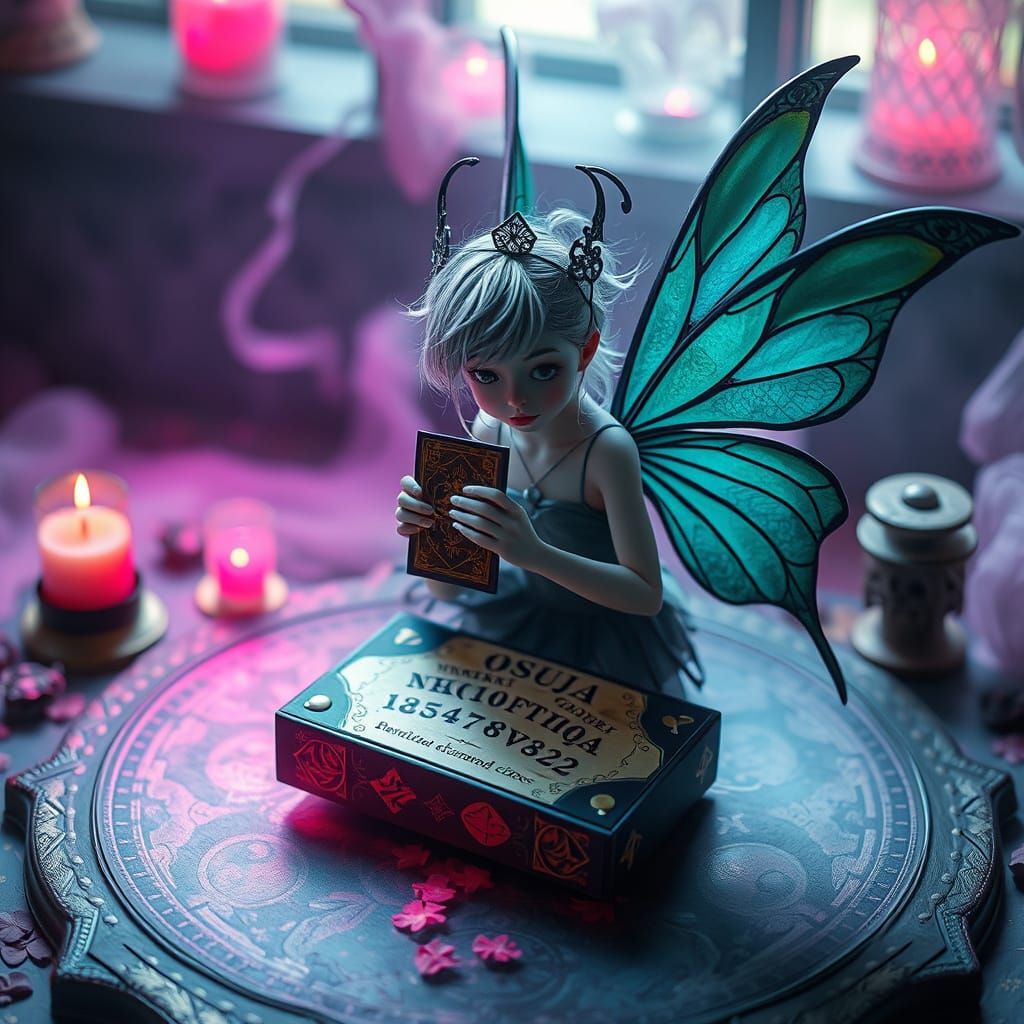Pixie with Ouija Board in Gothic Academia Style