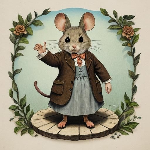 Mouse in Storybook, Beatrix Potter Style Illustration
