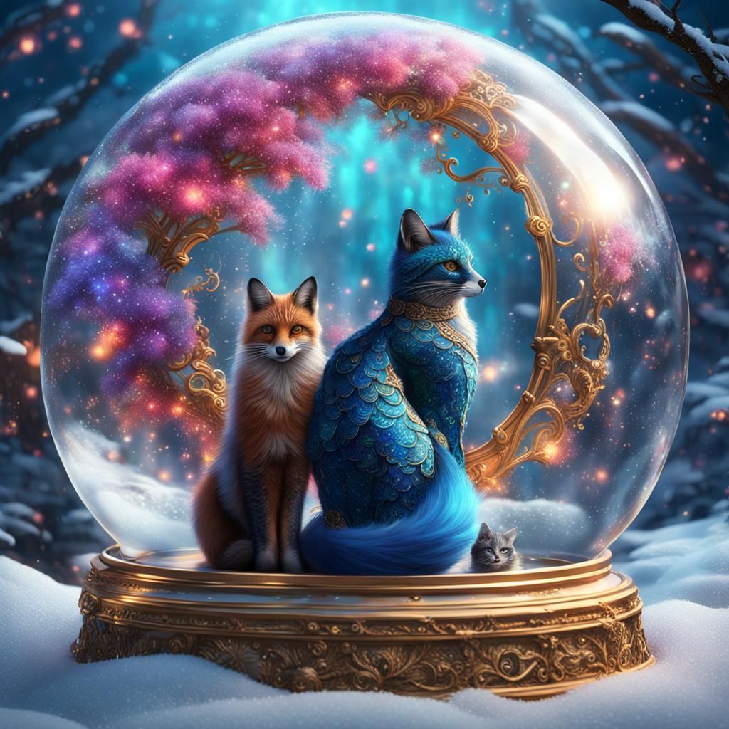 Fox and Cat Asian Men in Love: Fantasy Art