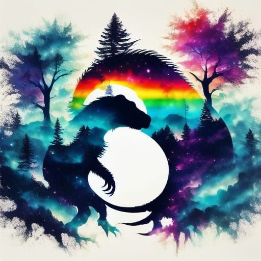 Lonely Monster Silhouette in Vibrant Oil Painting