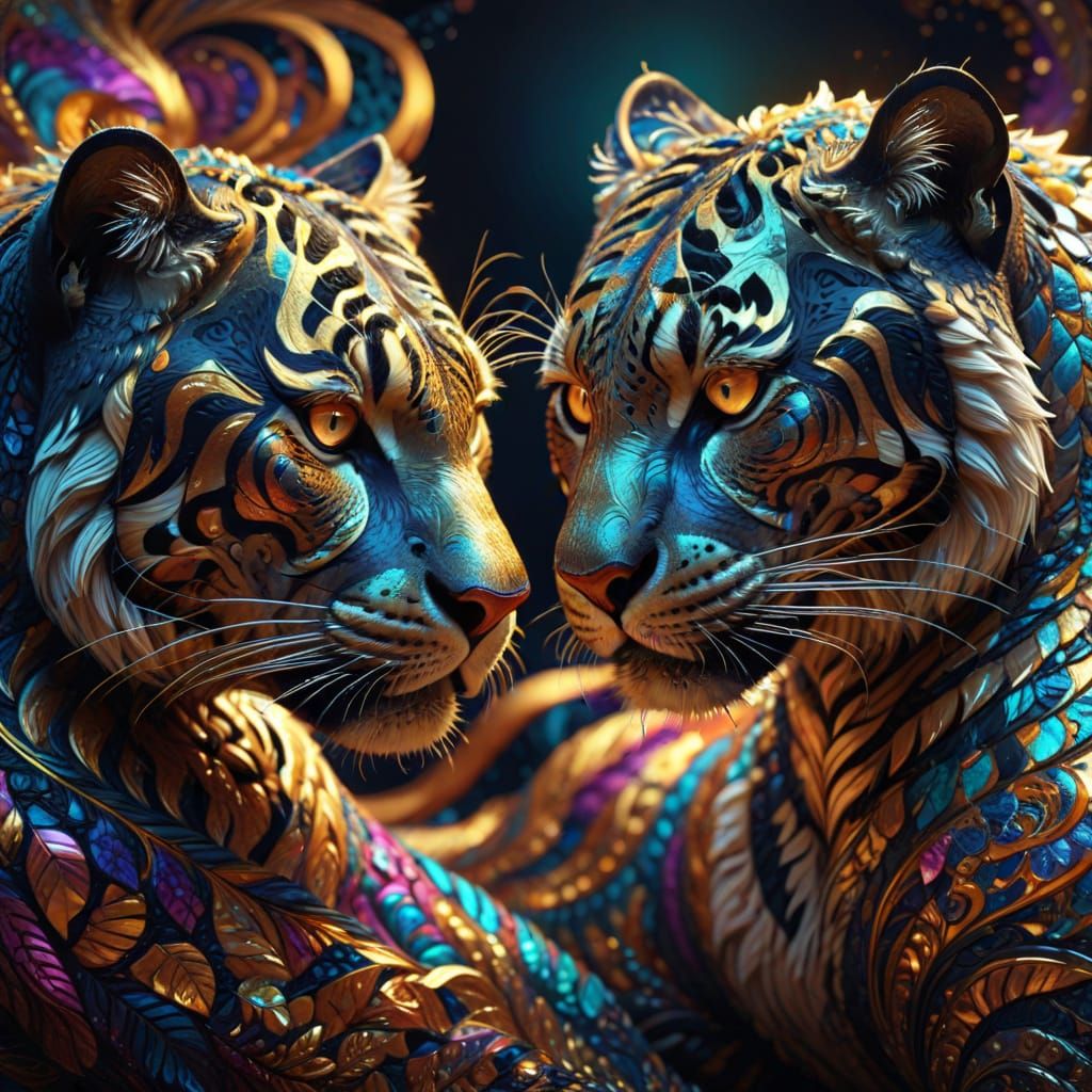 Panther and Tiger Intertwined: A Digital Art Piece