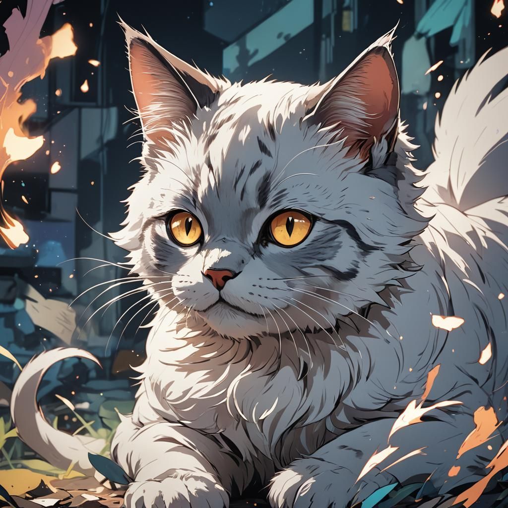 Anime Cat and Marshmallow Fusion Art